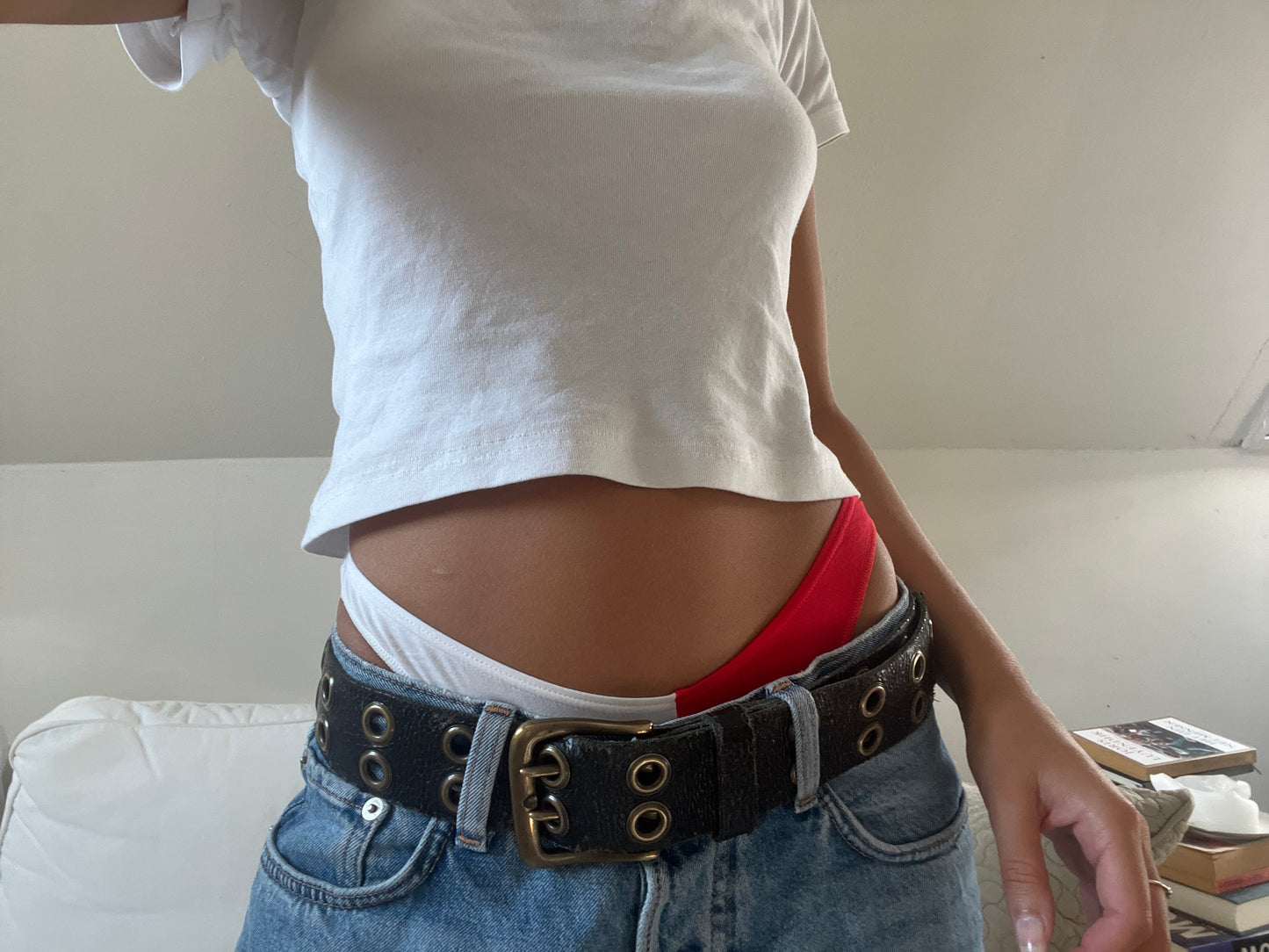 Vita Thong in Red & White