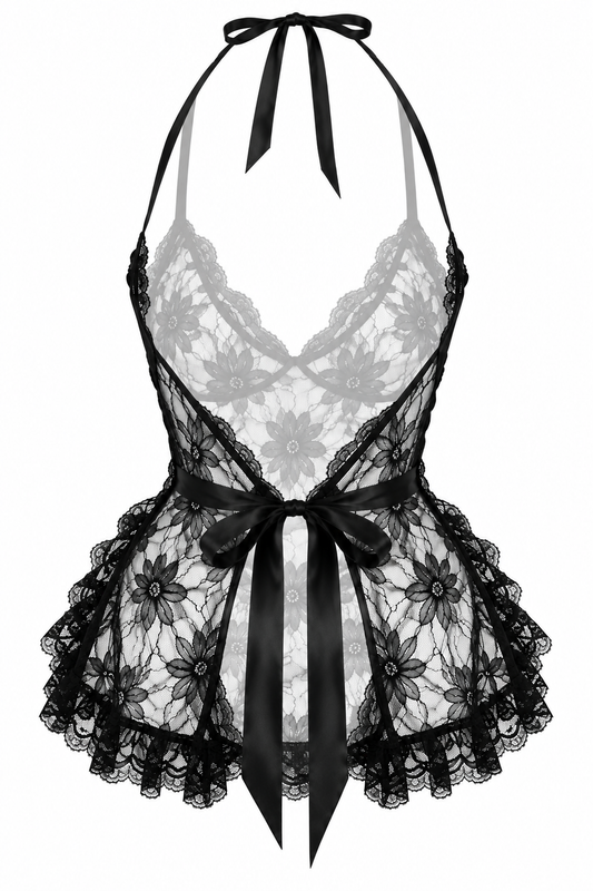 70s Black Lace French Maid Apron