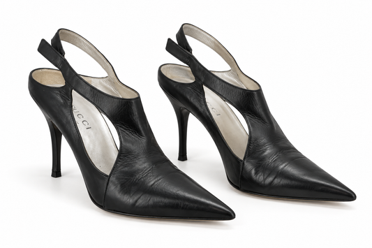 Vintage Gucci Black Leather Slingback Heels