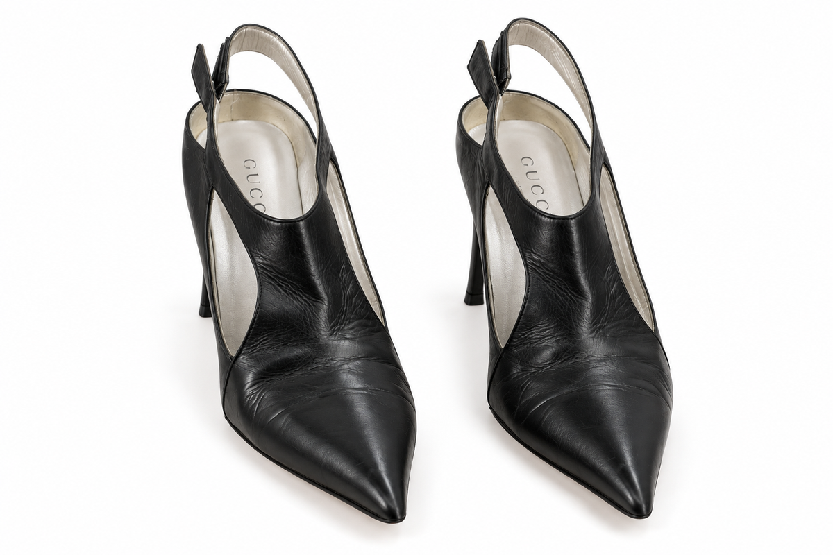 Vintage Gucci Black Leather Slingback Heels
