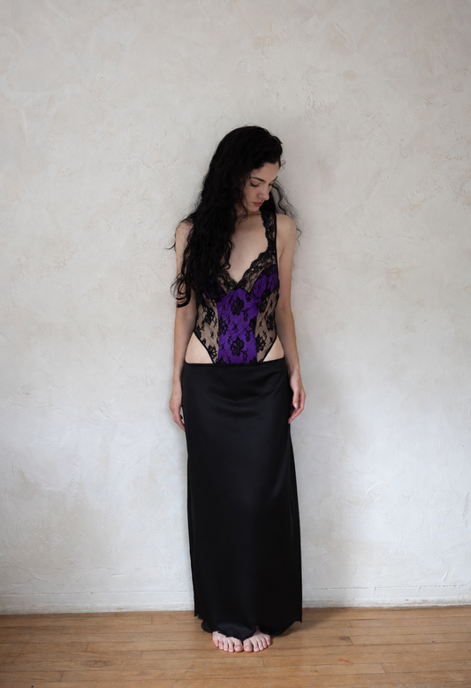 Violet Purple & Black Floral Lace Teddy