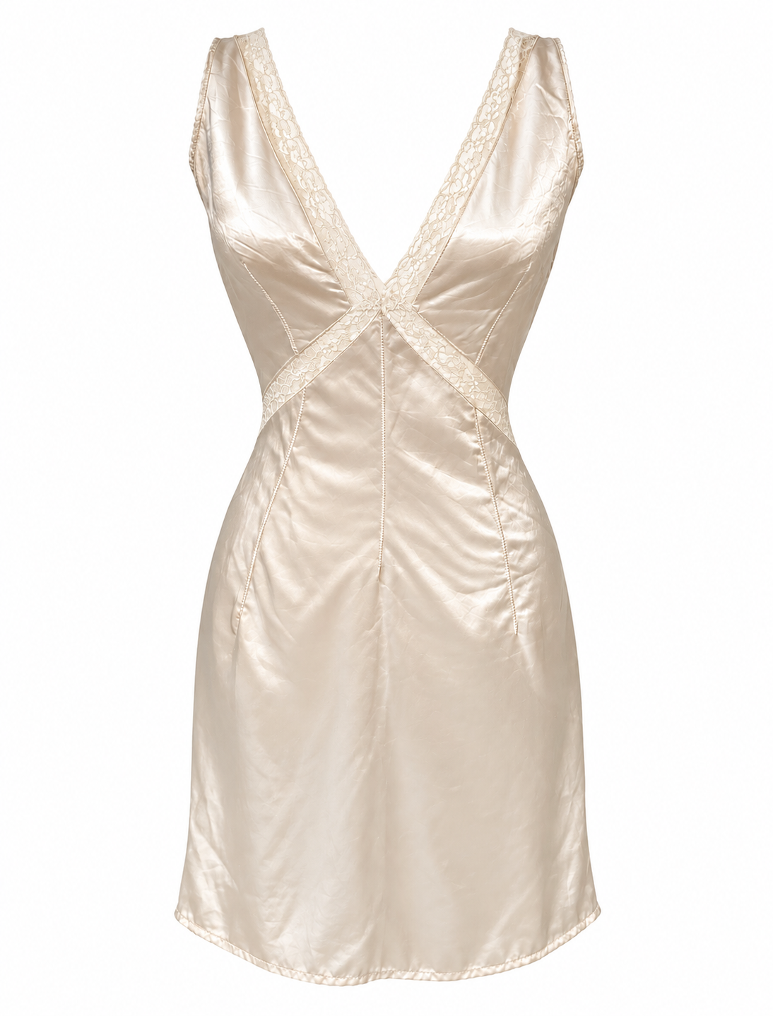 Dolce & Gabbana Ivory Satin Lace-Trimmed Dress