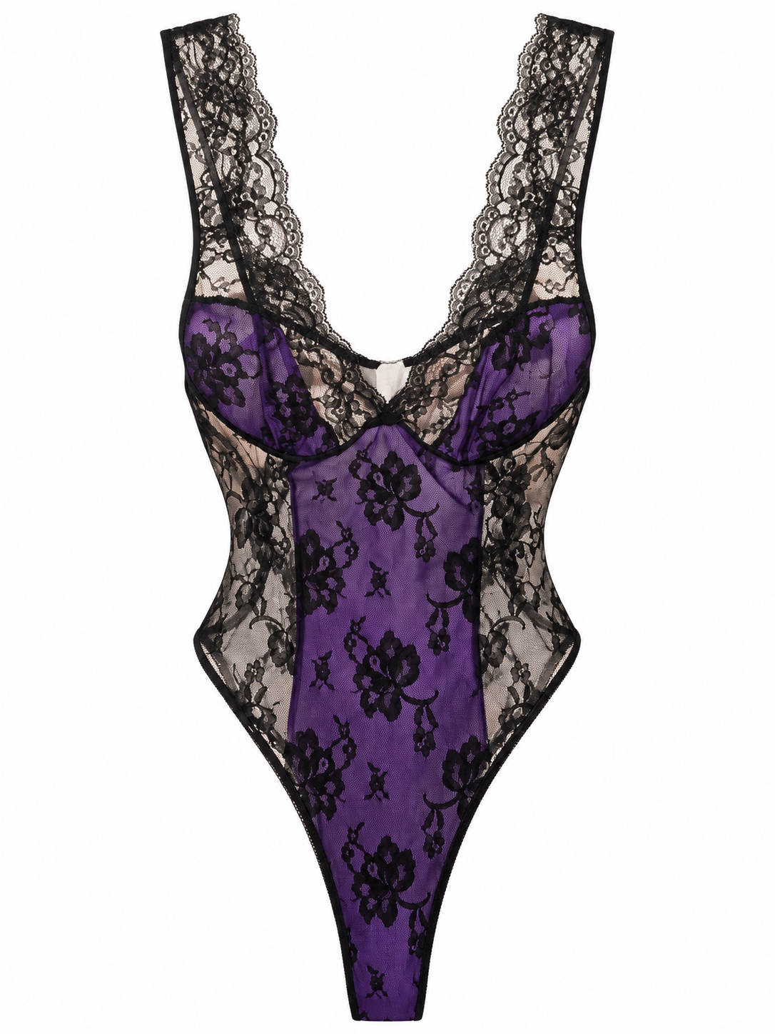 Violet Purple & Black Floral Lace Teddy