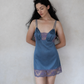 Vintage Dusty Blue Satin & Lace Slip Dress.