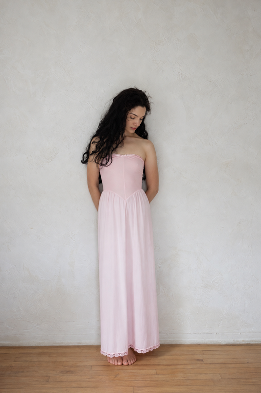 Vintage Hand-Dyed Pink Princess Maxi Dress