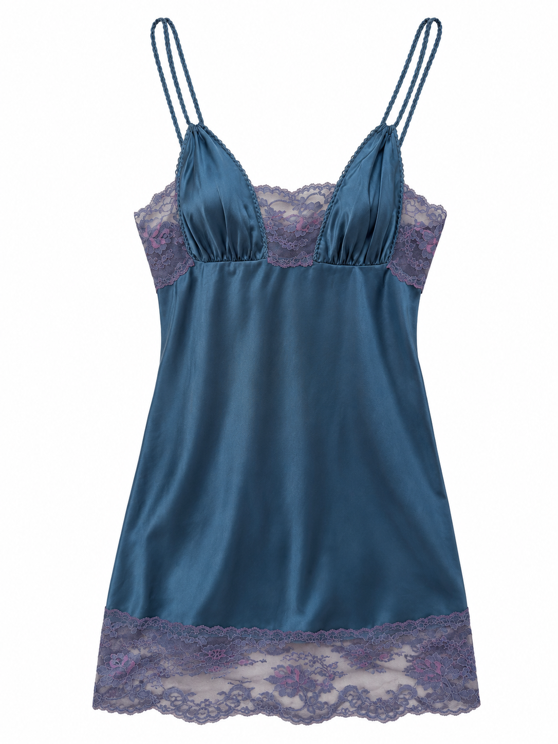 Vintage Dusty Blue Satin & Lace Slip Dress.