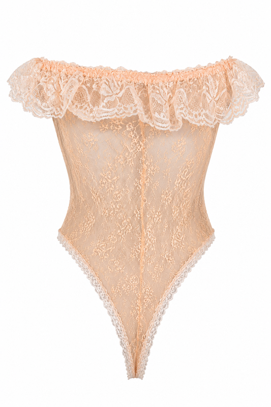 Vintage Hand Dyed Peach Orange Lace Bodysuit