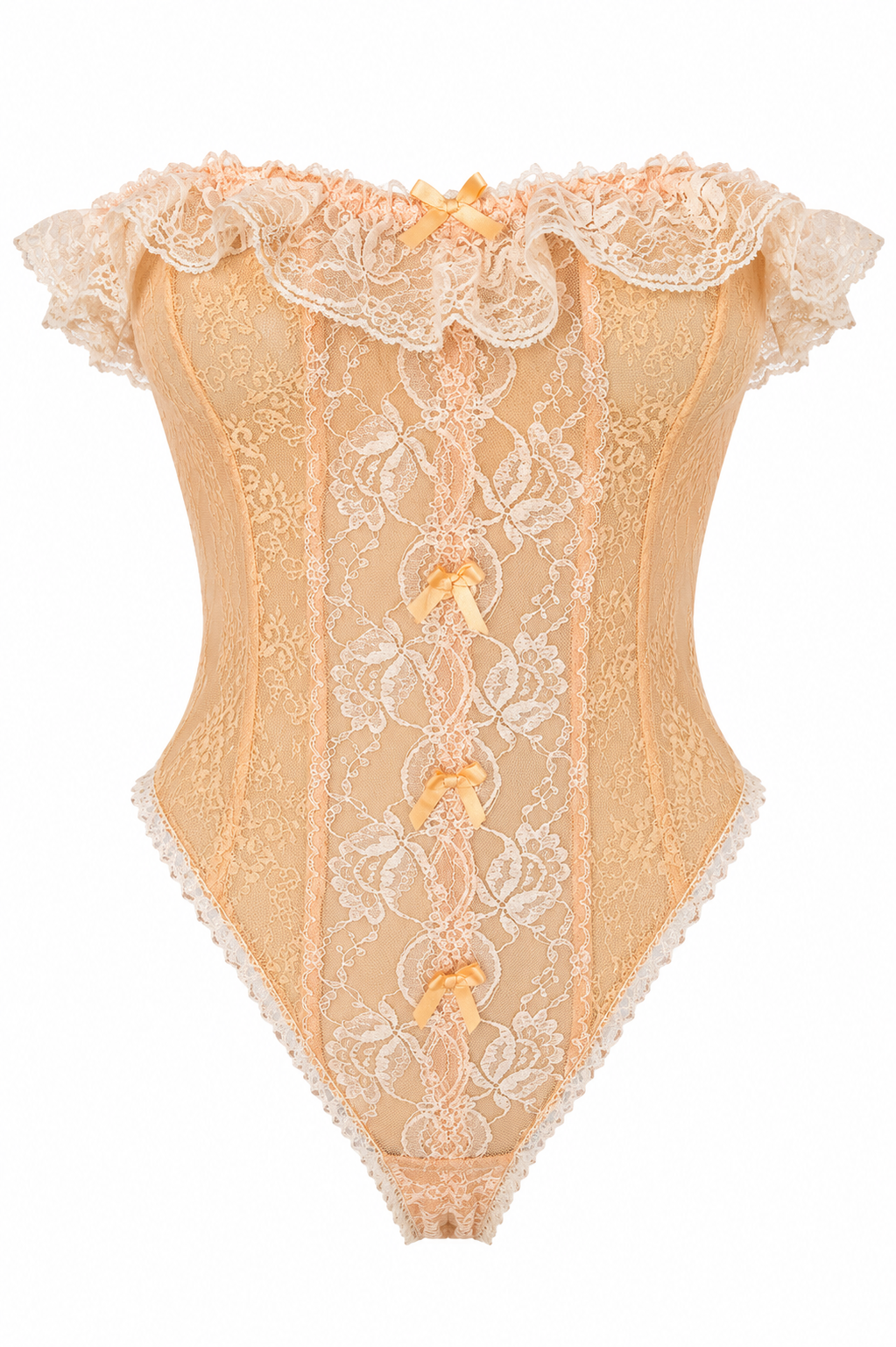 Vintage Hand Dyed Peach Orange Lace Bodysuit