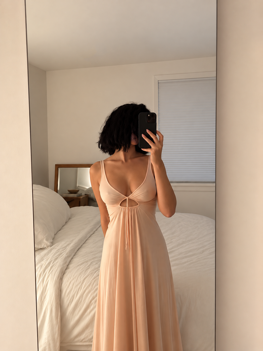 Vintage 1970s Peach Sheer Maxi Dress
