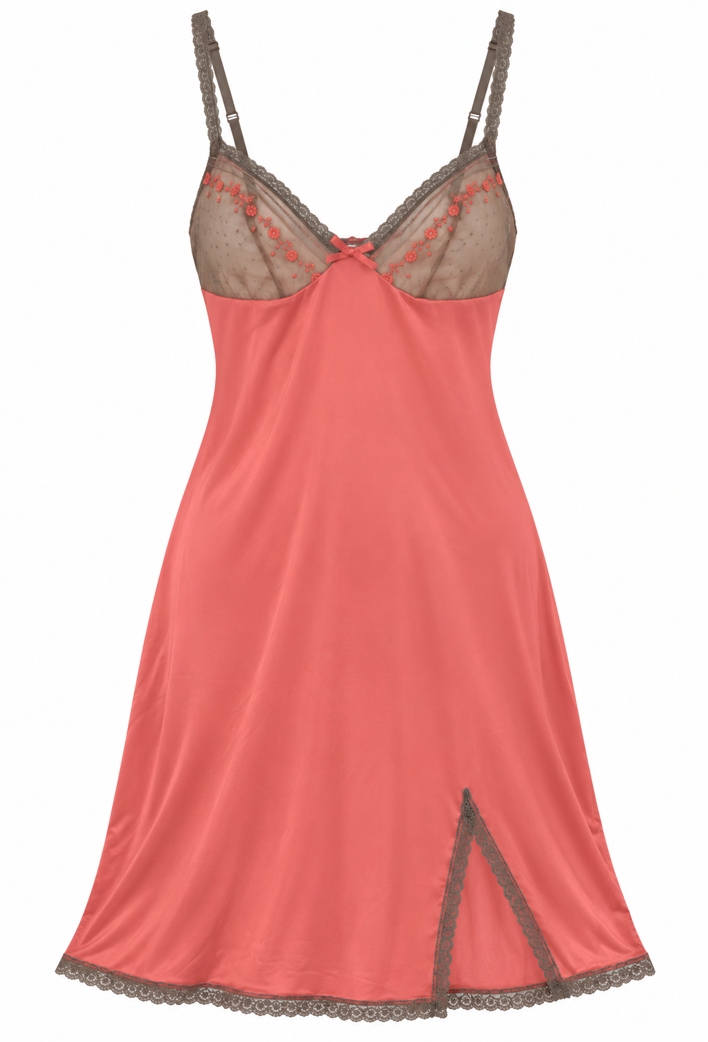 French Lace Slip Dress in Coral & Taupe