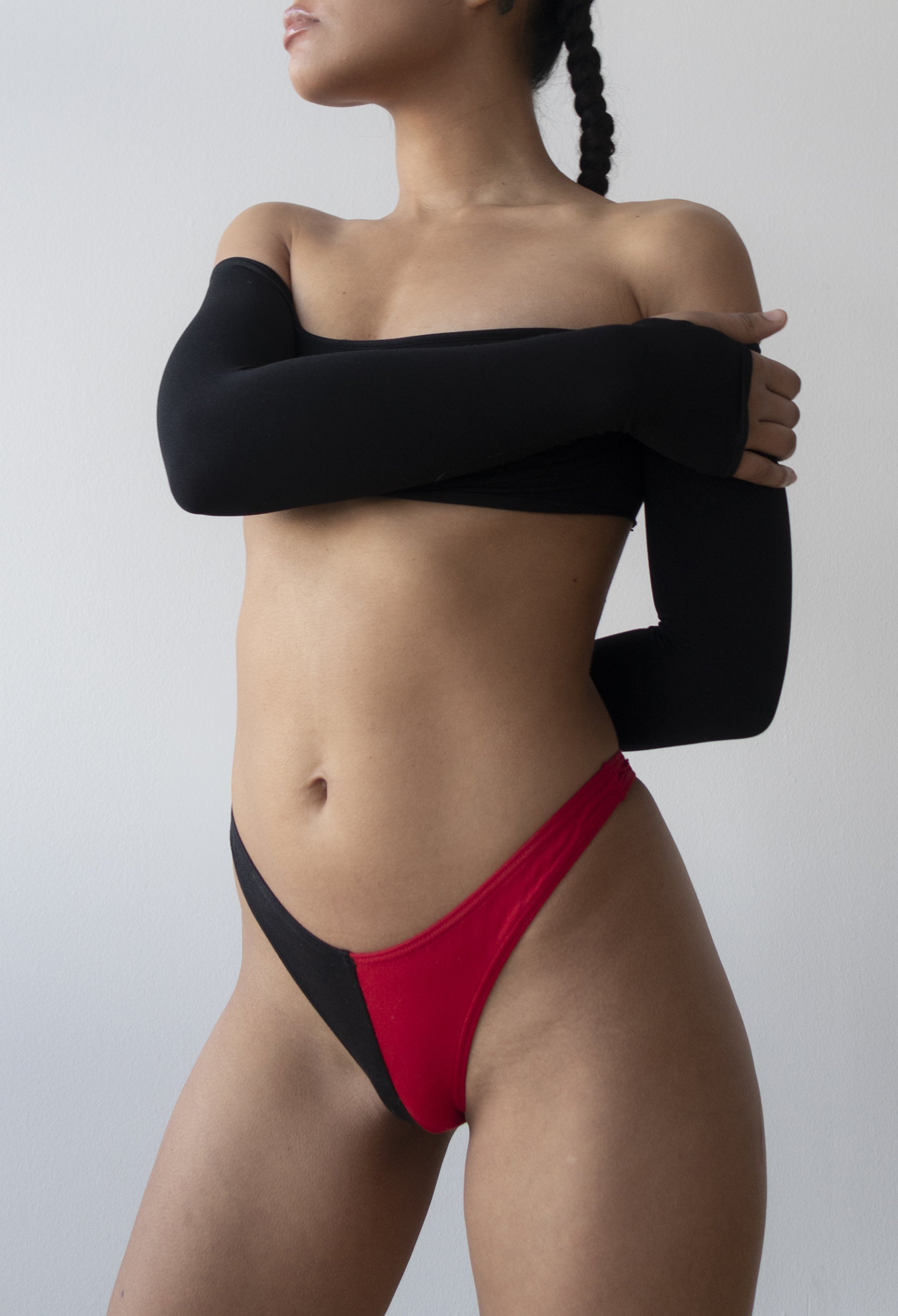 red and black cotton thong